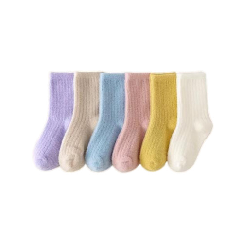 Children's winter warm socks solid color striped mid-calf socks snow socks for boys and girls plush socks mid-calf snow socks