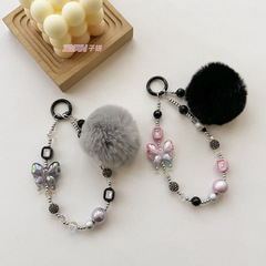真兔毛毛球汽車鑰匙扣高端奢華毛絨掛件創意盲盒手機鏈背包掛飾