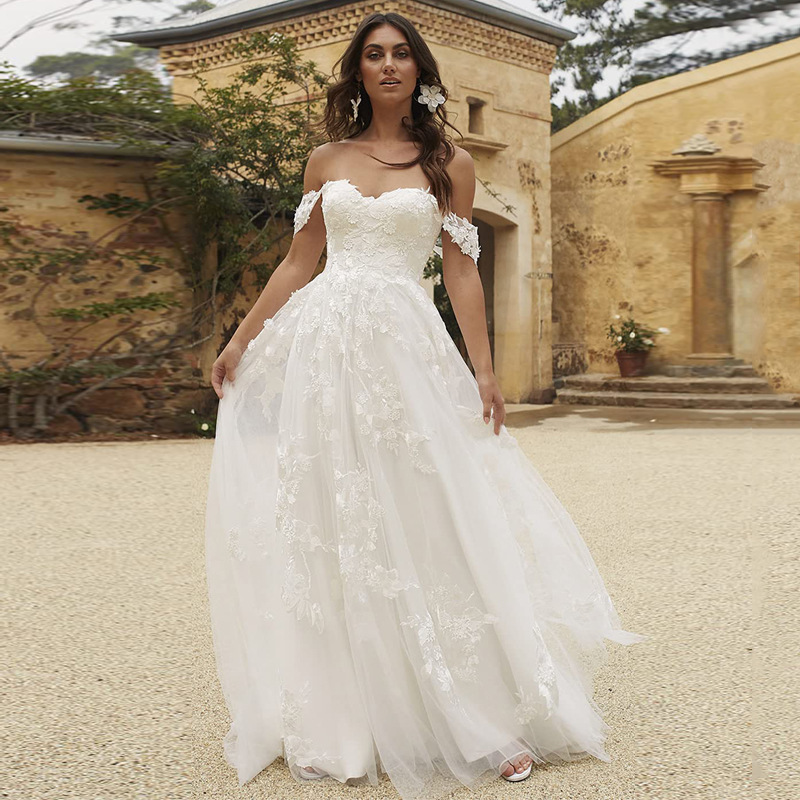 Vestido de novia sexy moda elegante adelgazante hilo ligero Amazon nueva primavera nuevo fuera del hombro tubo superior blanco image 4