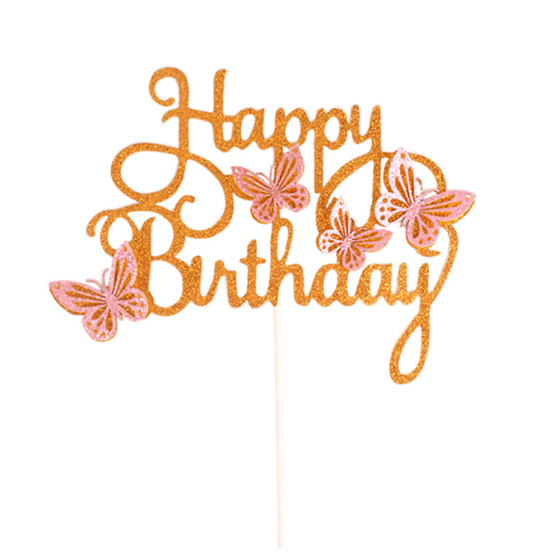 Decoración de fiesta postre multicolor horneado tarjetas feliz cumpleaños letras inglesas tarjetas mariposas