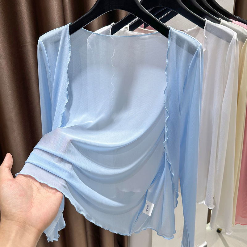 大きいサイズの氷の糸のカンカンの肩の薄い紗のマントの日焼け止めの婦人服の太ったmmの外はカーディガンの木の耳元の網の糸のブラウスの小さいコートを掛けます。|undefined