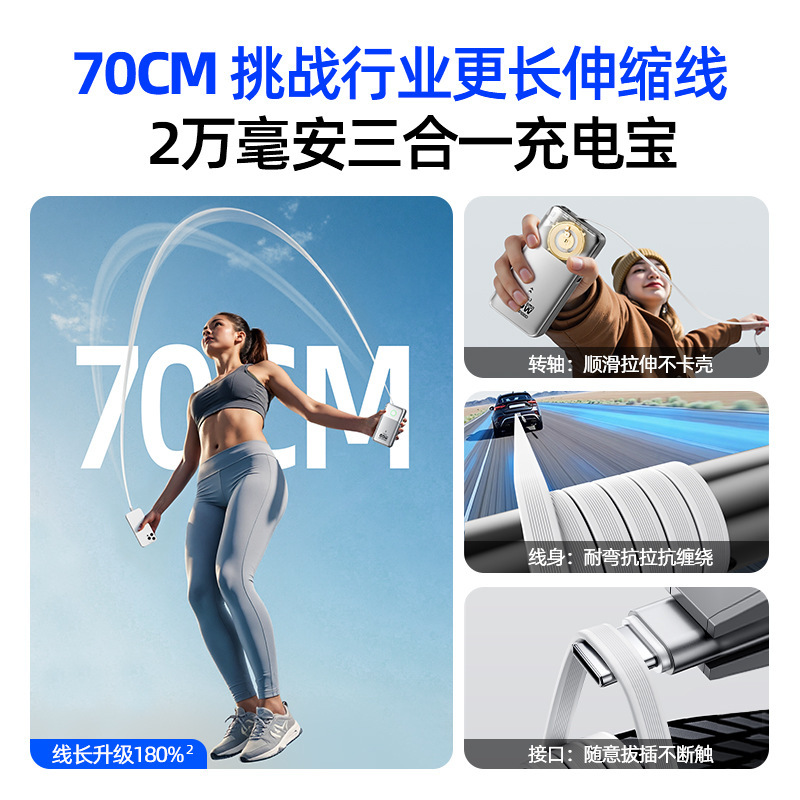 モバイル スピード エネルギー ステーション 65W 急速充電 20000mAh スリーインワン パワーバンクには、伸縮式ケーブル プラグ モバイル電源が付属しています|undefined