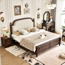 美式罗马柱实木床1.8m软包双人床主卧大床现代简约欧式高箱储物床