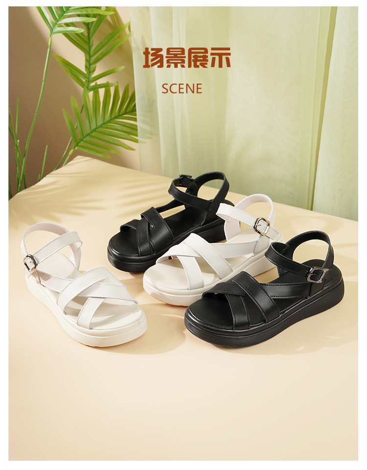Dép sandal nữ quai ngang đế xốp mềm da thật phong cách La Mã — Màu đen chi tiết 18