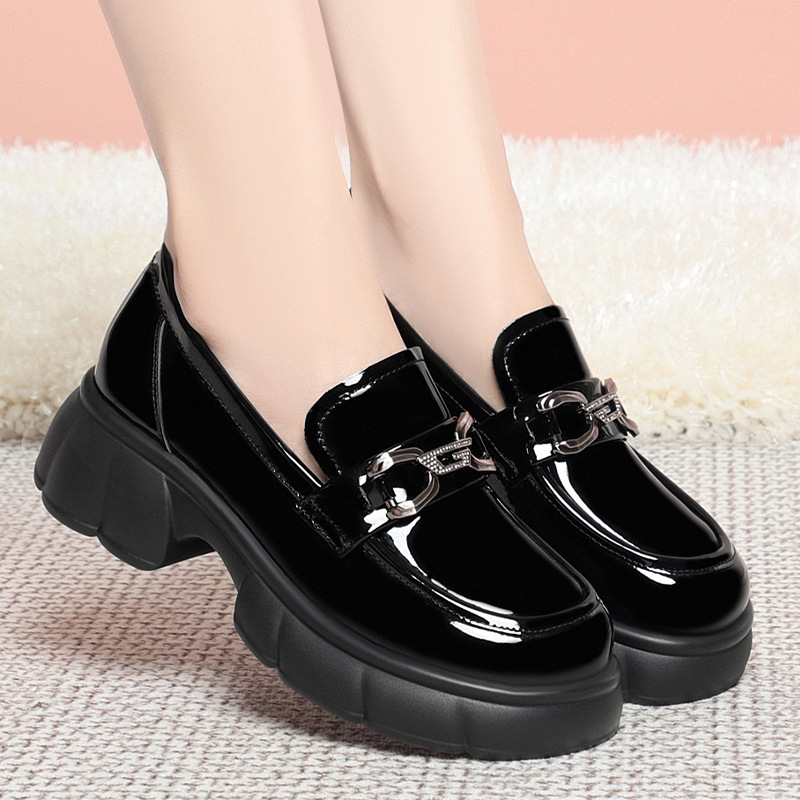 Women's Chunky Loafers Soft Thick Sole British Style Leather Shoes_voghion.com