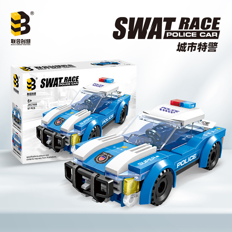 United Creative JKC7606 Compatible with Lego City Series Small Particle Building Blocks Blue Police Car Children's Toys