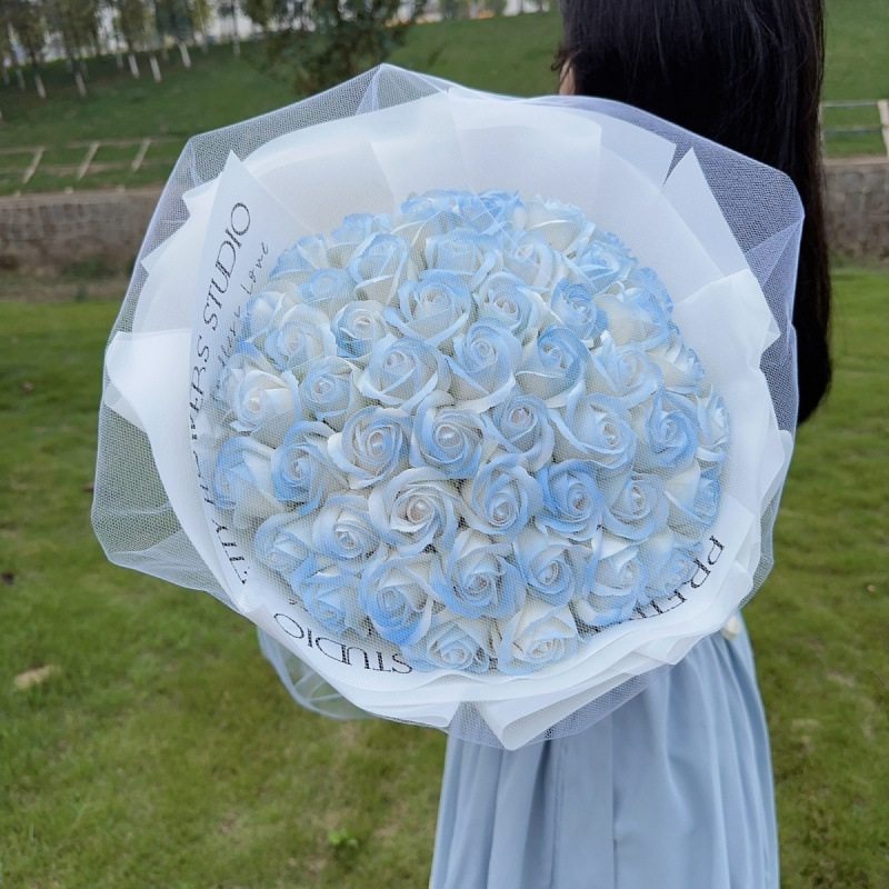 生日送女生大束碎冰蓝玫瑰黑骑士花束仿真香皂花闺蜜妈妈|undefined
