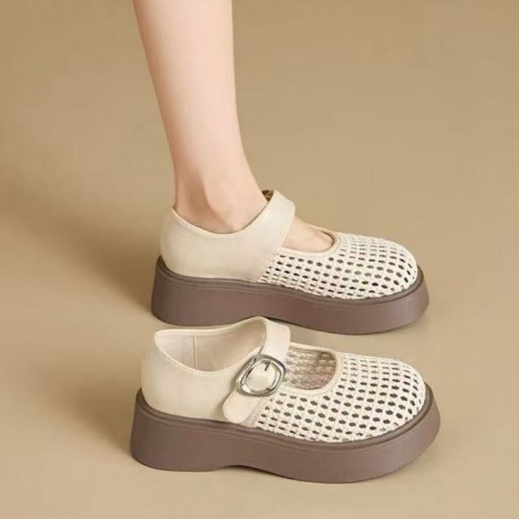 Retro estilo hueco zapatos de mujer de altura 2026 verano nuevo estilo francés transpirable cómodo zapatos de una sola