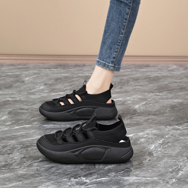 Breathable Black Shoes for Women 2026 New Summer Mesh Hollow-Out Shoes Lightweight Soft-Soled Large Size Sports Shoes