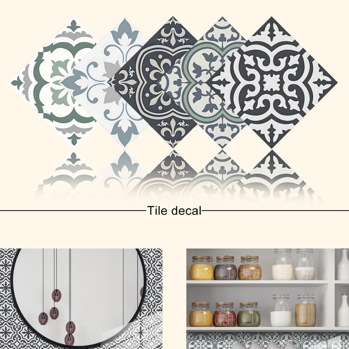 PVC Bohemian Mosaic Pattern Self-adhesive Removable Cut Splicing Wall Stickers, DIY Crystal Film Tile Stickers