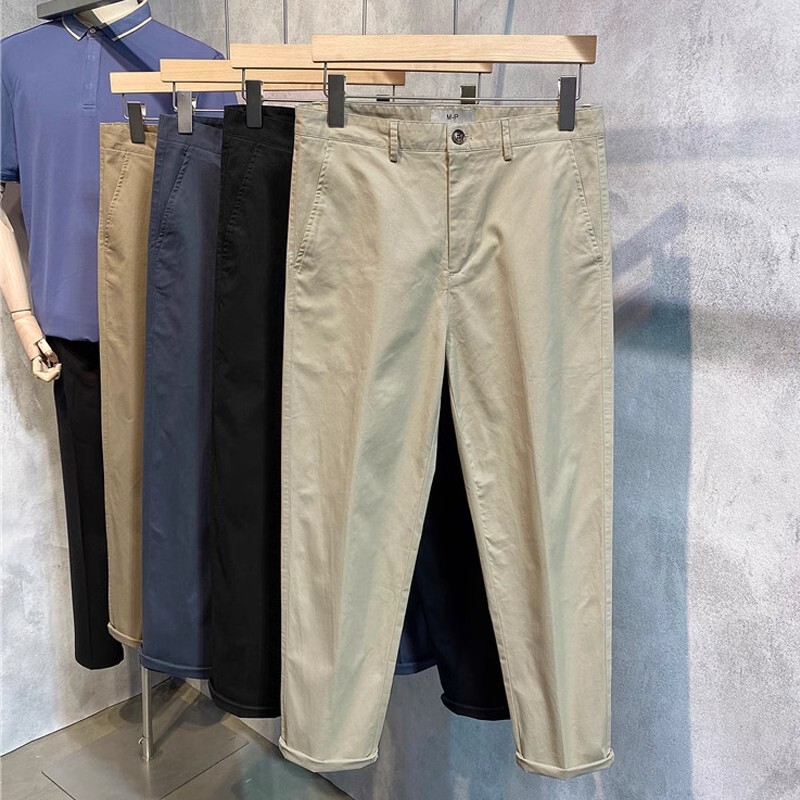 Autumn Japanese-Style Pure Cotton Thin Cropped Pants Men's Solid Color Retro Casual Dress Pants Korean Version Tapered Slim Pants