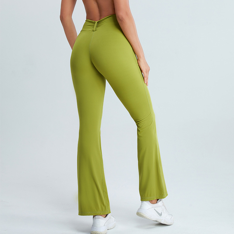 Otoño nuevo nude plisado pantalones de yoga de las mujeres adelgazamiento casual pierna ancha pantalones acampanados al aire libre corriendo hip lifting fitness Pantalones