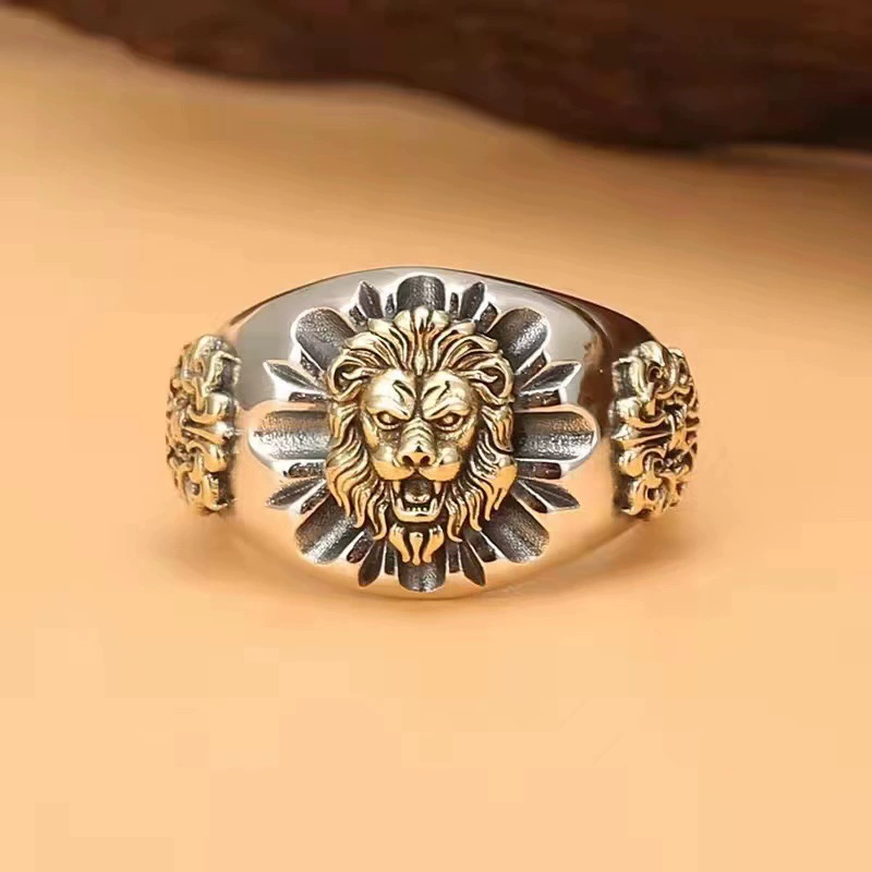 signet ring, регулируемое открытое дизайном с мотивом льва, винтажная мода