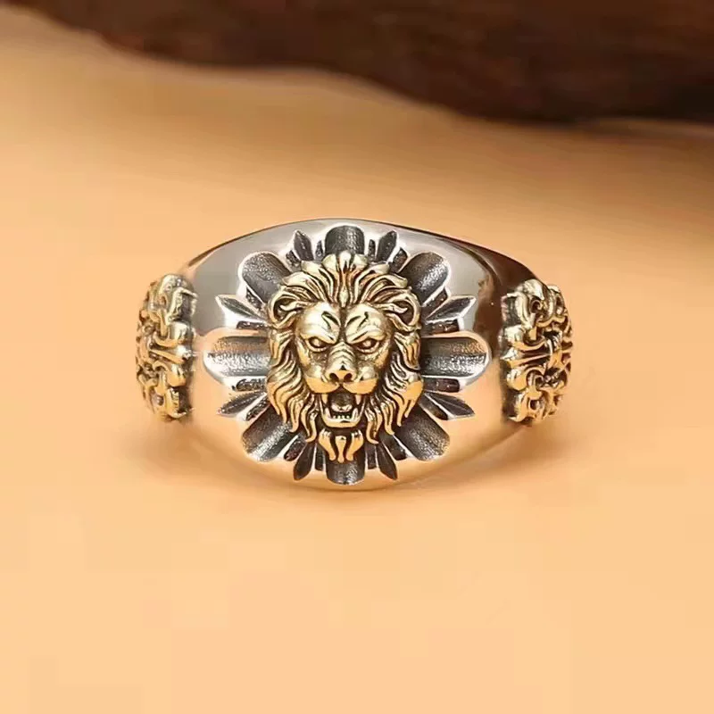 signet ring, регулируемое открытое дизайном с мотивом льва, винтажная мода