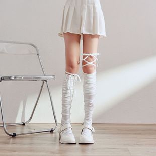 Spice Girls Stretch Strap Over-the-Knee Socks White Shoelace Rope Long Stacking Socks Autumn New Ballet Socks Spring Summer