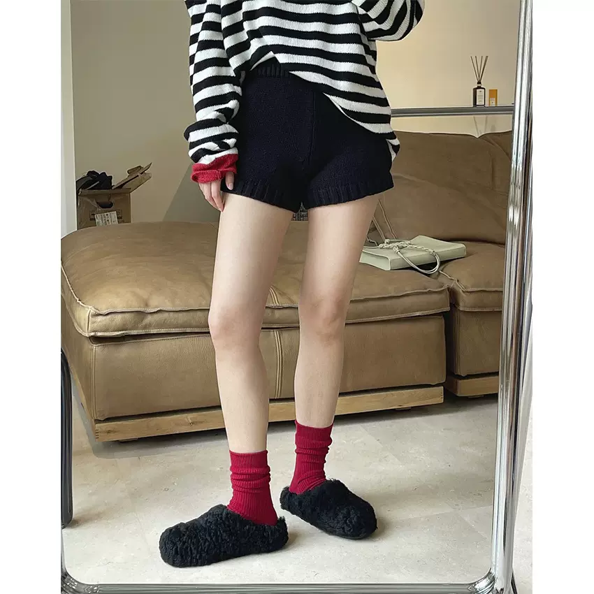 早春新款韩版ins时髦高腰针织短裤宽松廓形显高显瘦柔软休闲裤女