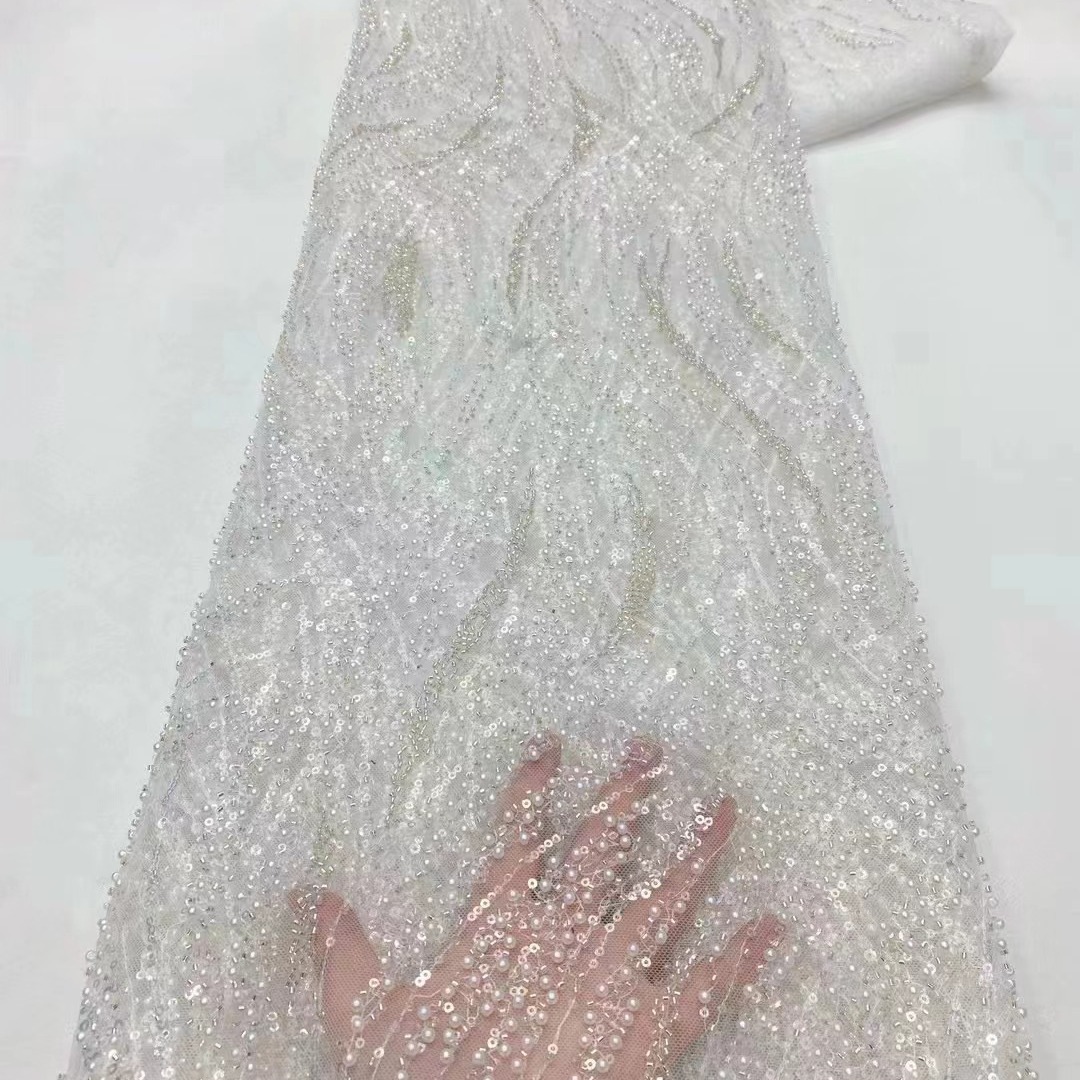 Multicolor hueco perla sequinilla malla cuentas tubo bordado tela cuentas encaje apertado vestido de boda transfronterizo