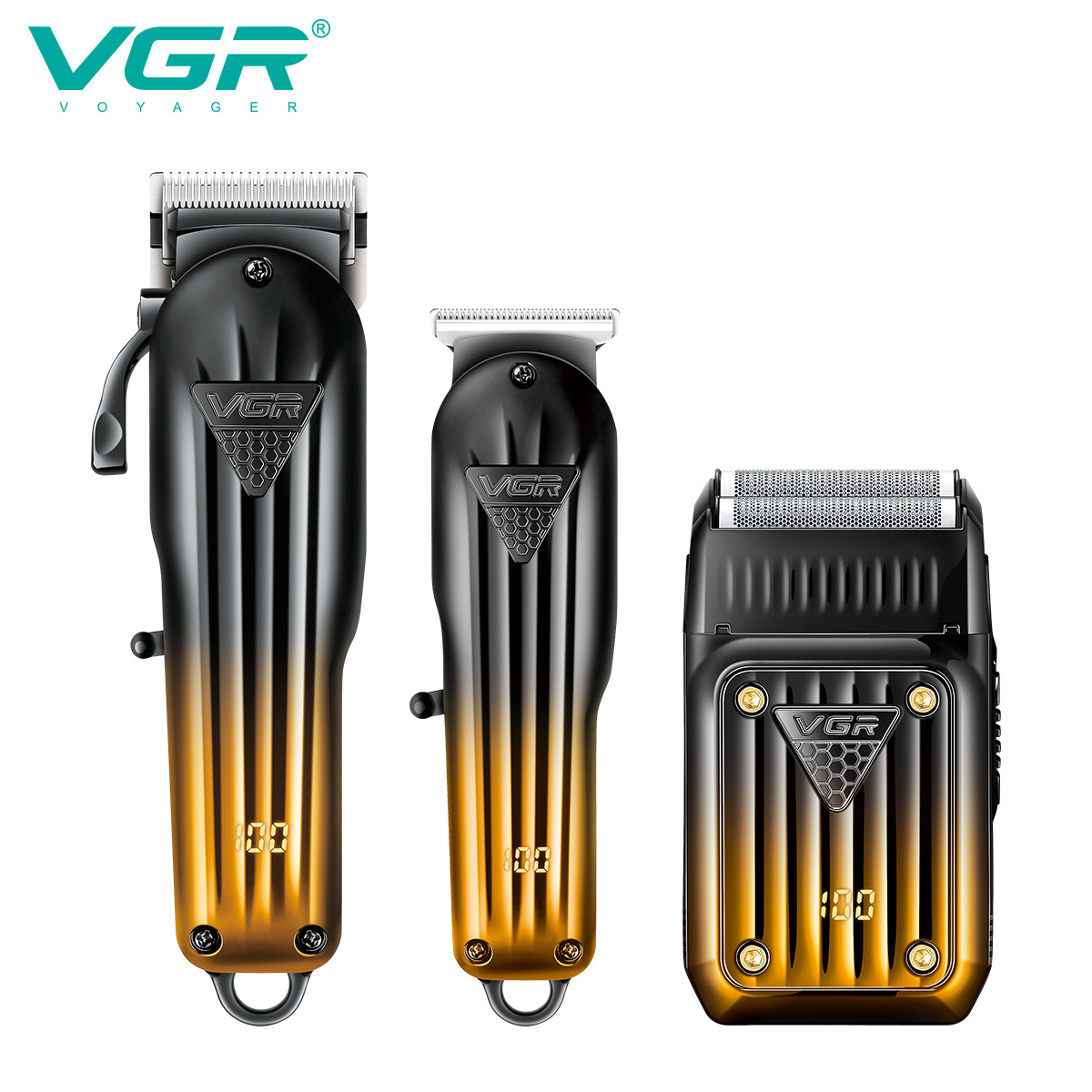 Men's Three Piece Hair Clipper Set with Digital Display Electric Trimmer Shaver Whitening Device Home Personal Care Appliances_voghion.com
