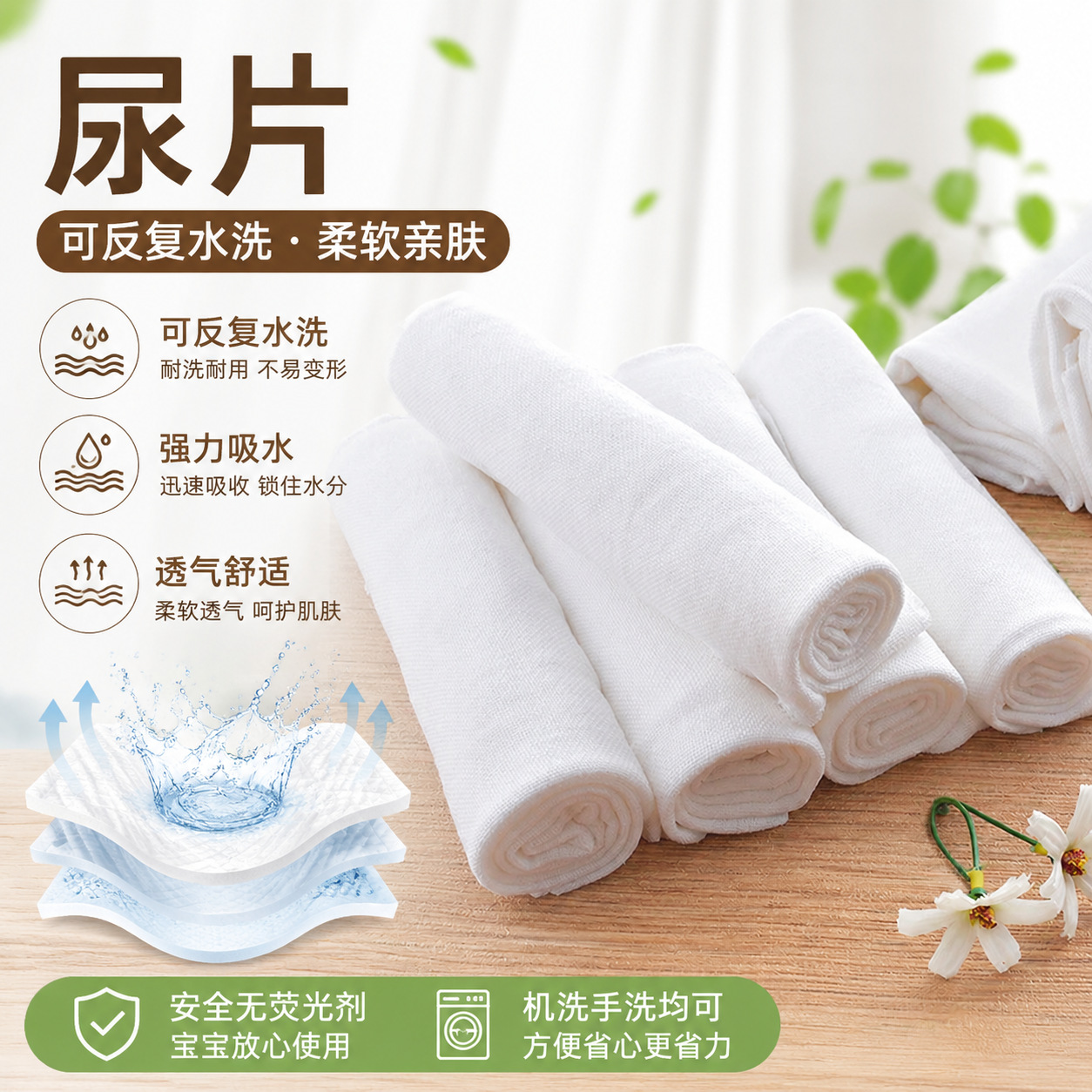 Single-Layer and Double-Layer Diapers That Can Be Washed Repeatedly, Absorbent and Breathable Diapers, Baby Cotton Diapers, Gauze Newborn Sweat Towels