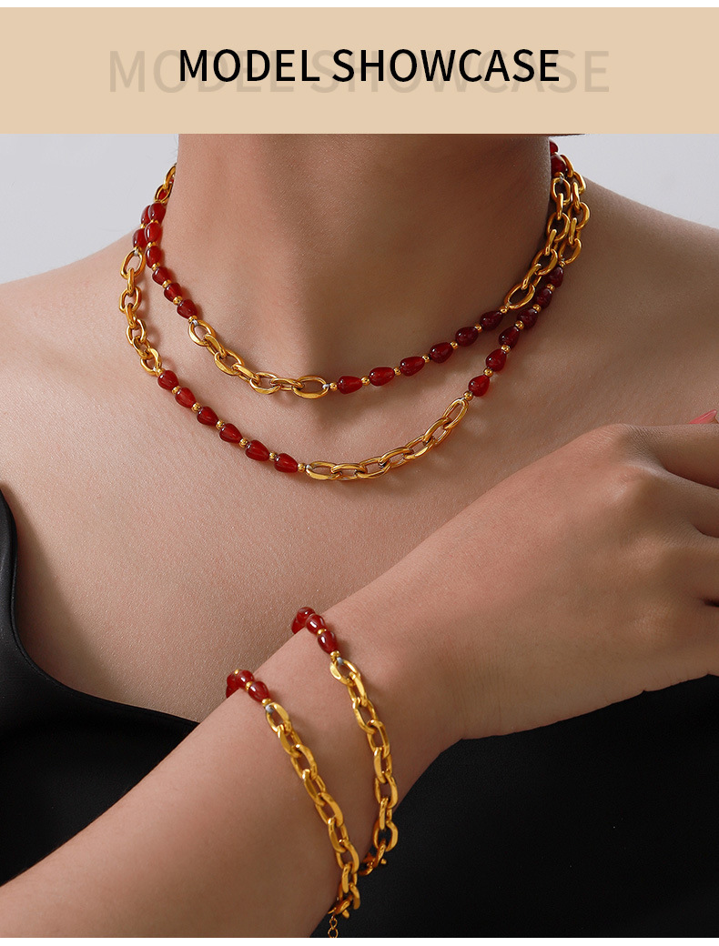 18K Real Gold Plated, Gold Plated Plating Material Basic Geometric Agate Titanium Steel Gold Plated Jewelry Set In Bulk