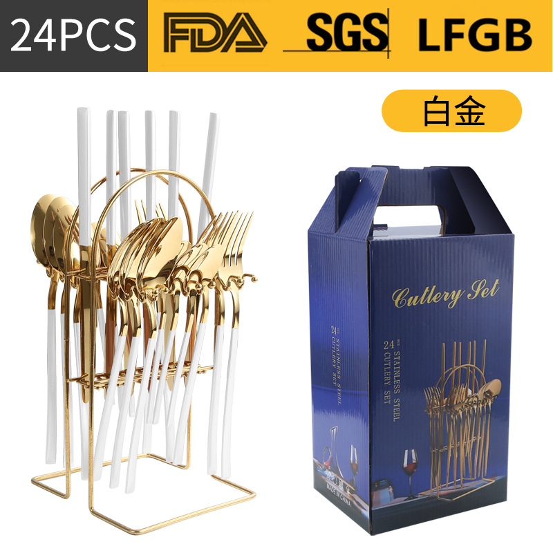 Amazon Venta caliente vajilla de acero inoxidable 24 piezas traje transfronterizo producto Caballero 4 piezas principales cuchillo de comida occidental, tenedor y cuchara traje