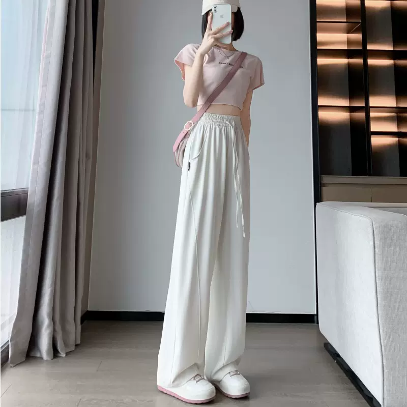 新款窄版香蕉裤女大码阔腿裤女拖地直筒高腰显瘦休闲裤直播货源