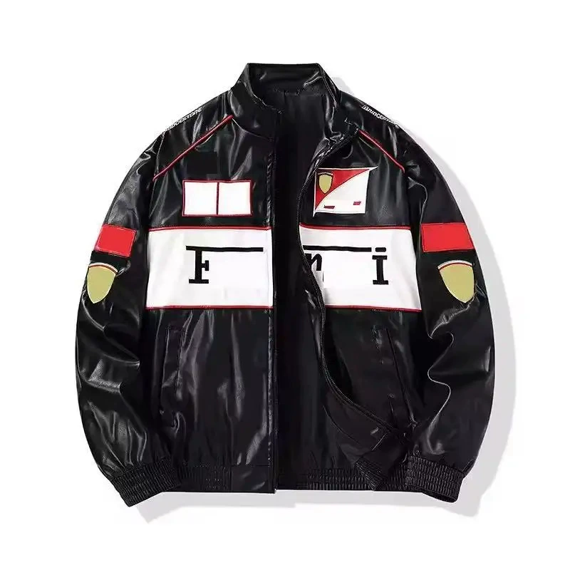 Baseball jacket, polyurethane, embroidered racing design, travel version, multi-size (L–4XL)
