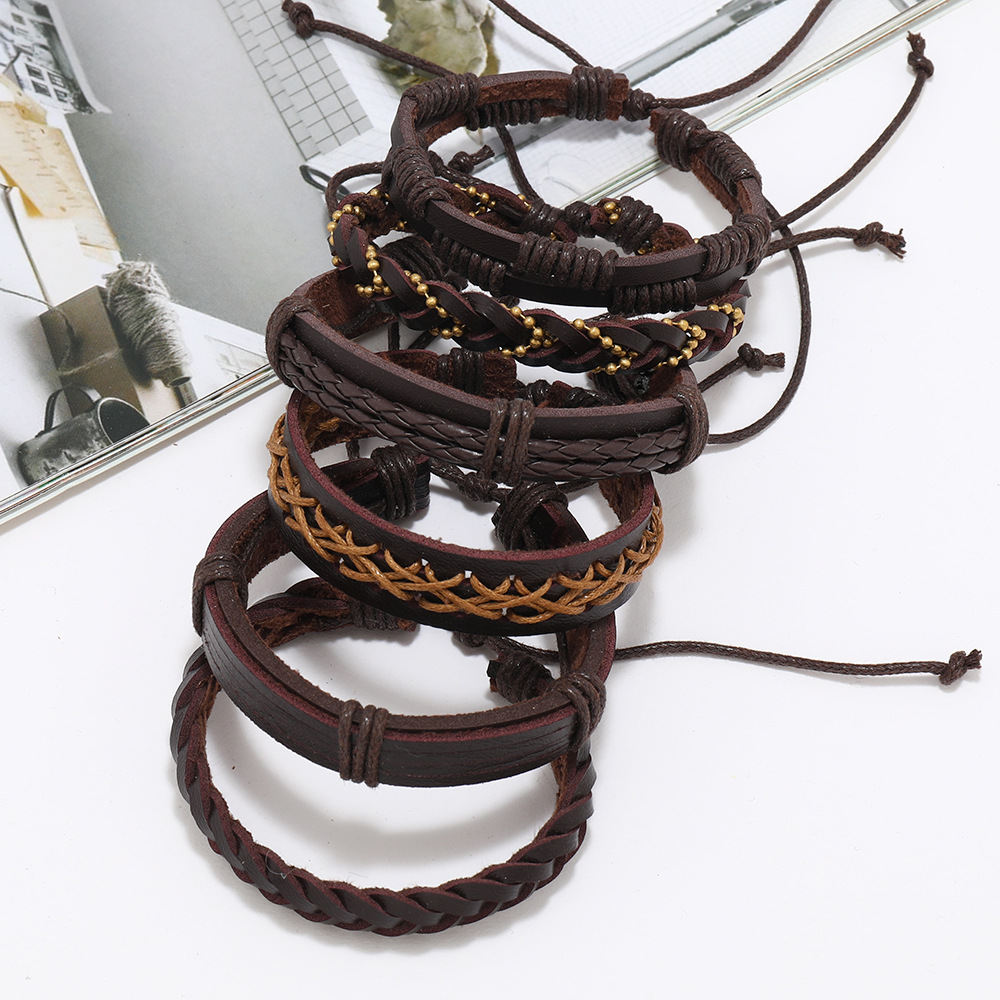 Holiday, Daily Occasion Retro Waves Pu Leather Wax Line Braid Men's Bracelets Men Cord & Leather Bracelets