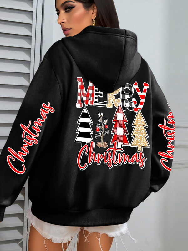 Foreign Trade Cross-Border Merry Christmas Tree Print Women's Hoodie Autumn Hoodie Casual Hip-Hop Sweatshirt