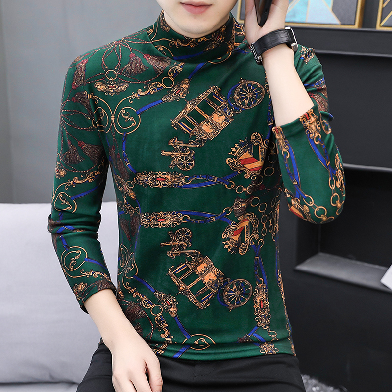 2025 Men's Seamless Thermal Underwear Autumn and Winter Youth German Velvet Mid-Collar Bottoming Shirt Thickened Large Size Autumn Clothes New Style