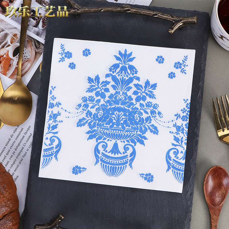 New blue printed tissue napkins, colorful printed napkin paper face towels, handkerchief paper