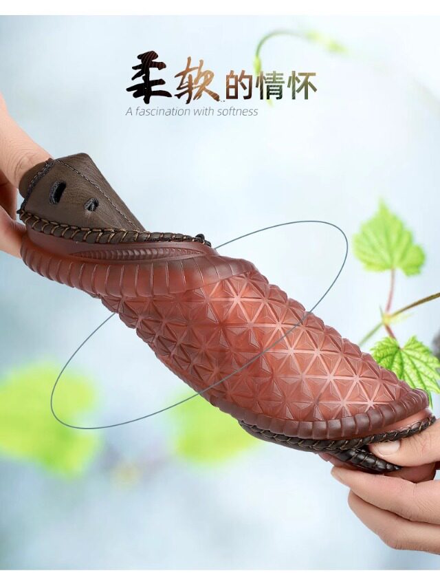 Giày sandal nam da lười khoét lỗ đế bằng chống trượt thoáng khí — Màu kaki, màu đen chi tiết 4