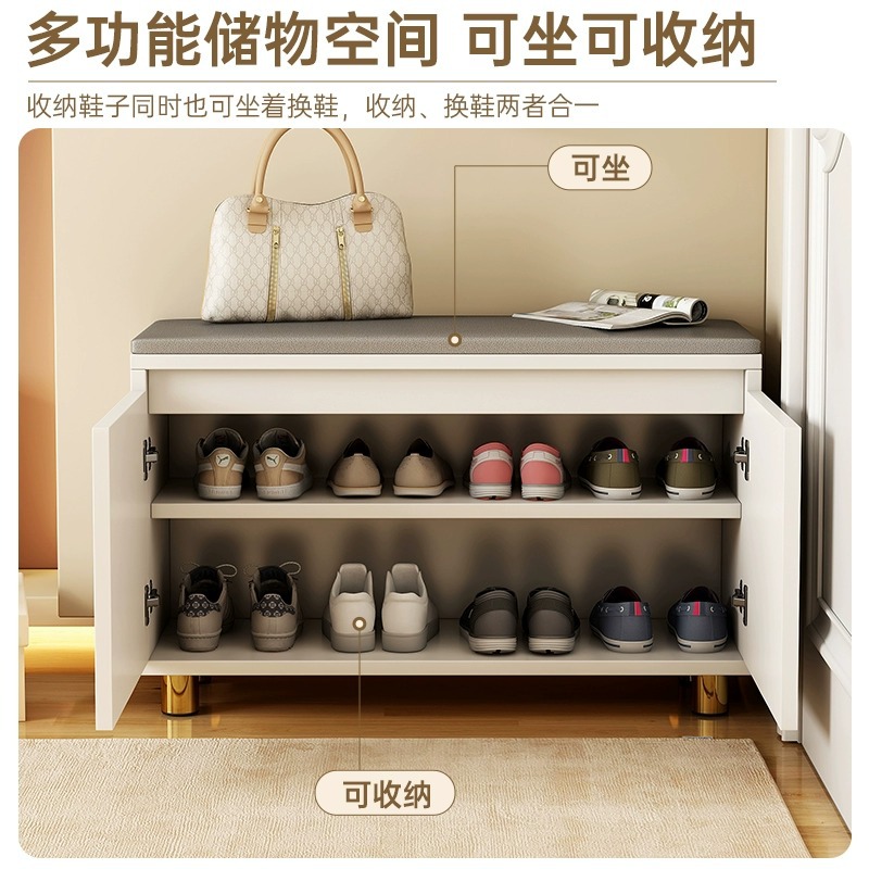 Casa de estilo crema Cambio de zapatos taburete puerta casa sentado zapato gabinete taburete integrado entrada zapato puerta portando taburete