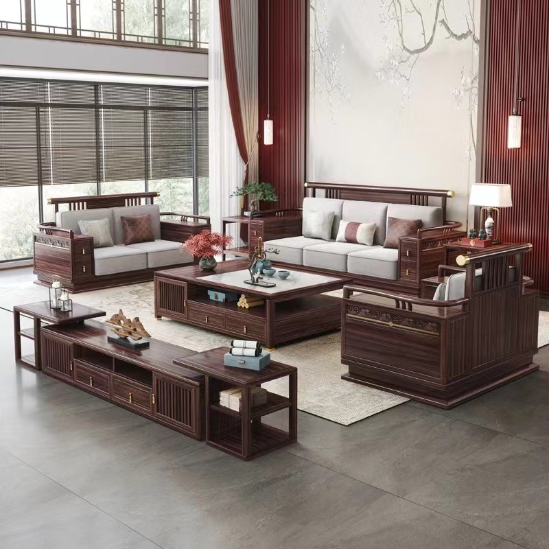 Nuevo sofá de madera maciza estilo chino de madera maciza lujosa sala de estar de madera maciza villa de arena moderna gran sofá grande
