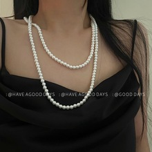 法式正圆珍珠长款项链轻奢风小众设计高级感叠戴秋冬新款个性气质