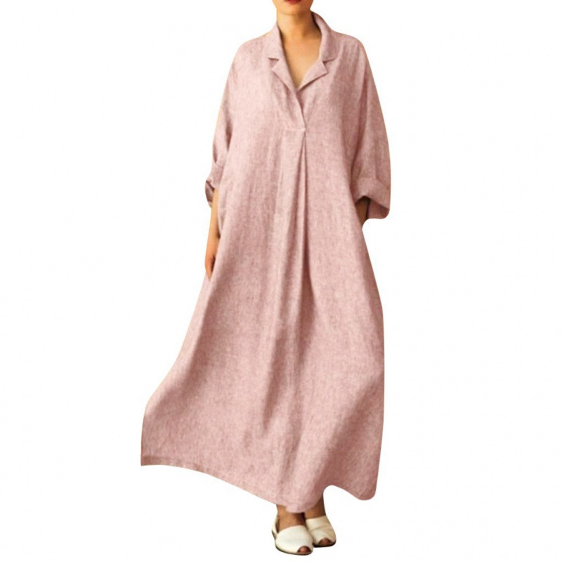2026 Amazon Women's Long-Sleeve Dress, Loose Plus-Size Shirt Dress, Bohemian Ankle-Length Dress