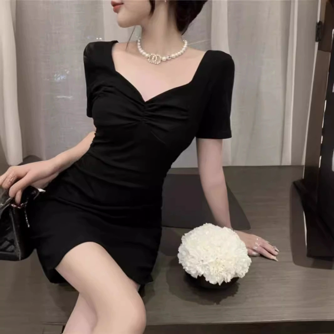 Рабочая одежда для женщин-техников в ночном клубе, рабочая одежда для педикюра с короткими рукавами, сексуальная рабочая одежда с квадратным воротником, облегающее платье для похудения