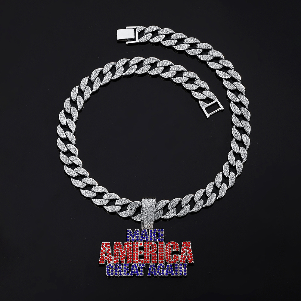 Amazon venta caliente Europa y América Hip Hop accesorios para hombres dominantes llenos de diamantes MAKE AMERICA colgante de letras cadena cubana