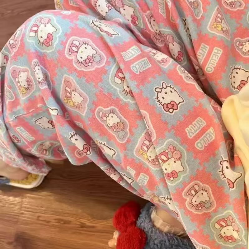 2025 New Thin Women's Summer Pajama Pants, Artificial Cotton, Trendy Wide-Leg Pants, Suitable for Wearing Outside, Home Air-Conditioned Long Straight Pants