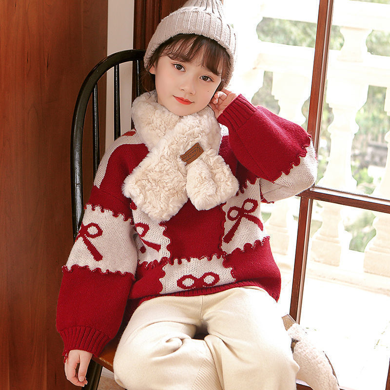 Christmas knitting sweater girl spring and autumn 2022 new pattern Easy Primer Big boy new year gules Jubilation Winter clothes
