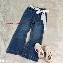 女童秋款莱赛尔牛仔长裤2025新款大儿童喇叭裤子跨境外贸童装批发