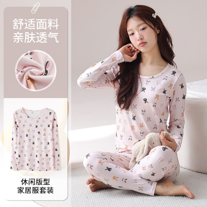Otoño y invierno al por mayor transfronterizo nuevo algodón calentamiento camiseta de base chaqueta pijama de manga larga mujer traje de ropa casera