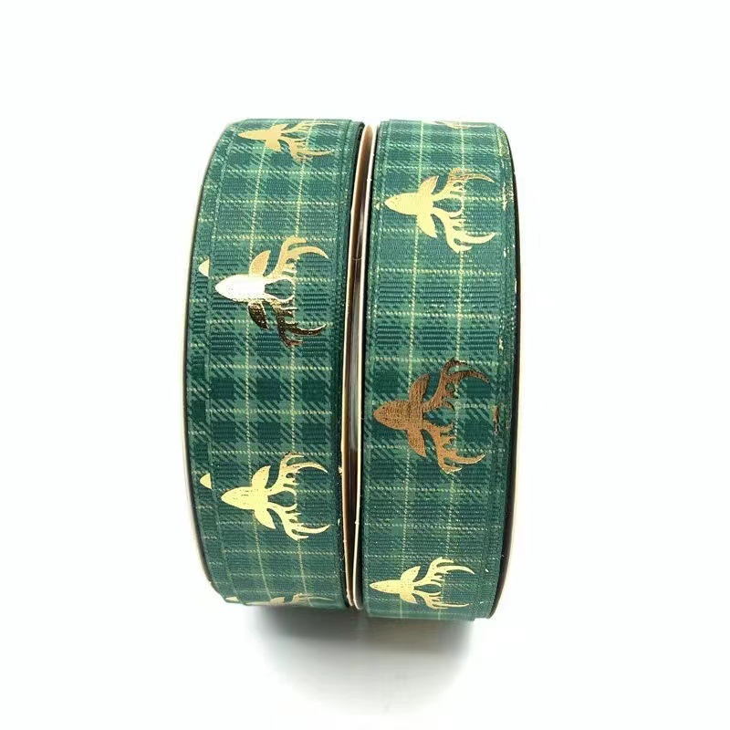 2,5 CM hilo de cinta de Navidad dorado cinta ELK Santa Claus decoración caja de regalo embalaje cinta de impresión lote