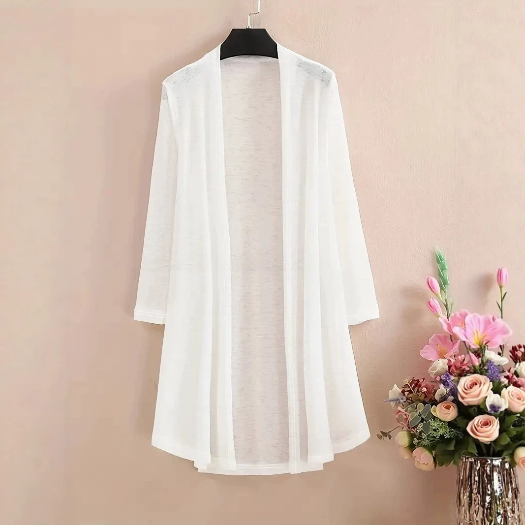 2026 cross-border European and American Amazon plus-size women's mid-length sheer sun-protective shirt, air-conditioning shirt, outer cardigan