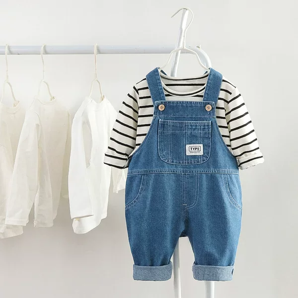 Children's Denim Strap Pants Western Style Spring and Autumn Double-use Crotch Men's and Women's Baby Long Jumpsuit Children's Infant Trousers
