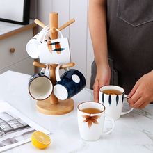 日式陶瓷马克杯家庭6个水杯套装家用一套客厅创意杯子杯架带托盘