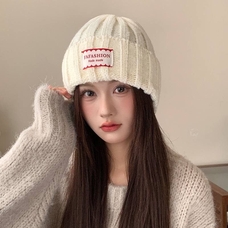 韩系保暖护耳毛线帽子女款秋冬季百搭布标冷帽大头围显脸小针织帽|undefined