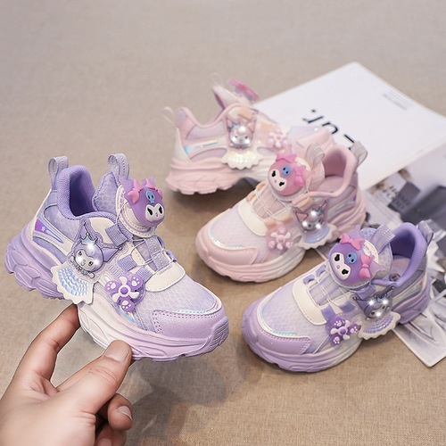 Children's Kuromi Breathable Sports Shoes Soft Sole Student Running Shoes Versatile Cute Button Shoes Fashion Casual Trendy