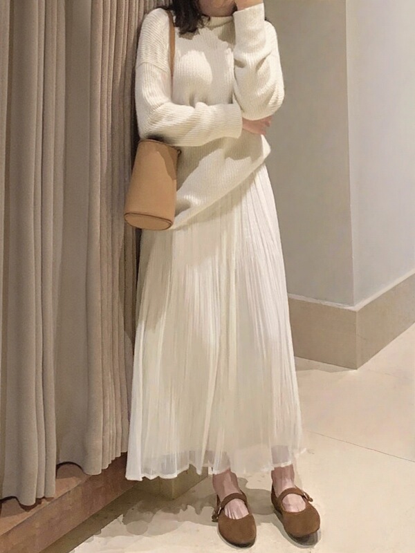 网纱拼接高腰压褶半身裙女秋季新款松紧显瘦休闲垂感a字百褶纱裙|undefined