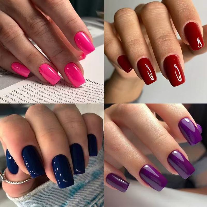 Collected European Square Wearing Nail Pieces Solid Color Fake Nail Pieces Jelly Gel Wearing Nail Pieces Finished Nails